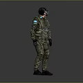 Full Body Military Character in Camouflage Uniform With Helmet Mask and Tactical Gear