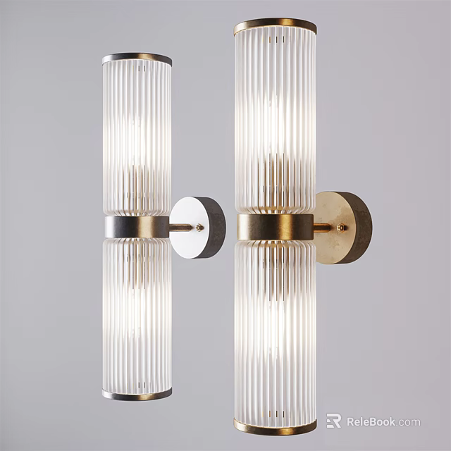 Modern Elegant Wall Lights With Fluted Glass And Brass Metal Mounts For Interior Decor 3d model 