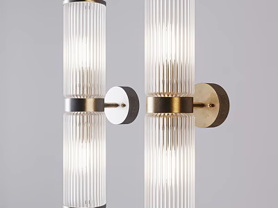 Modern Elegant Wall Lights With Fluted Glass And Brass Metal Mounts For Interior Decor 3d model
