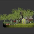 Two Story House With Red Roof Surrounded By Green Trees Garden And Small Pond