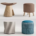 Stylish Stools With Wooden Legs Fabric Upholstery And Fringe Decorative Details