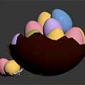 Colorful Easter Eggs Decorative Ornament Set With Bowl Scattered Outside White Flower And Small Debris