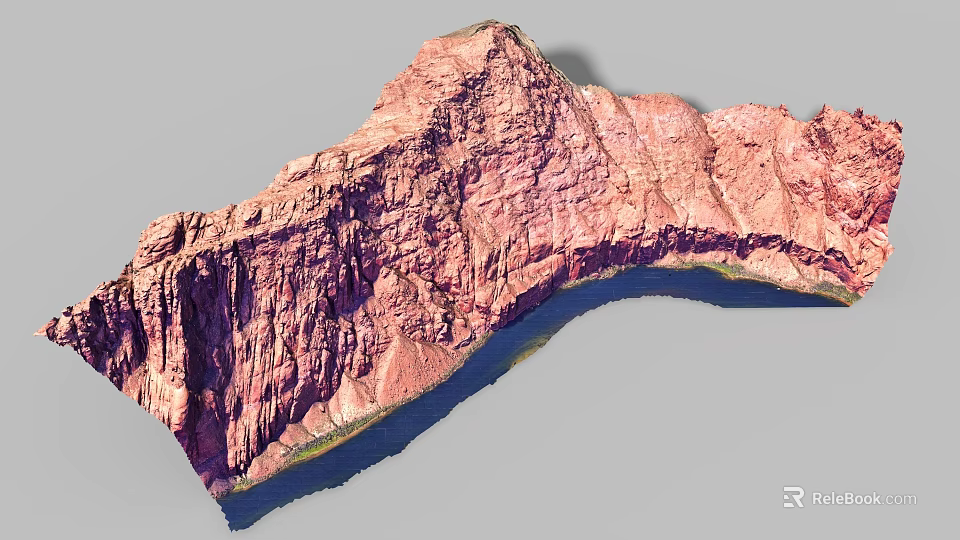 Realistic Red Rock Micro Terrain With Cliff Structure And Water Edge 3d model 