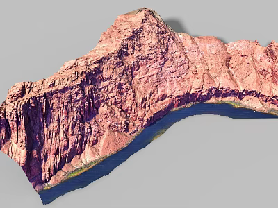 Realistic Red Rock Micro Terrain With Cliff Structure And Water Edge 3d model