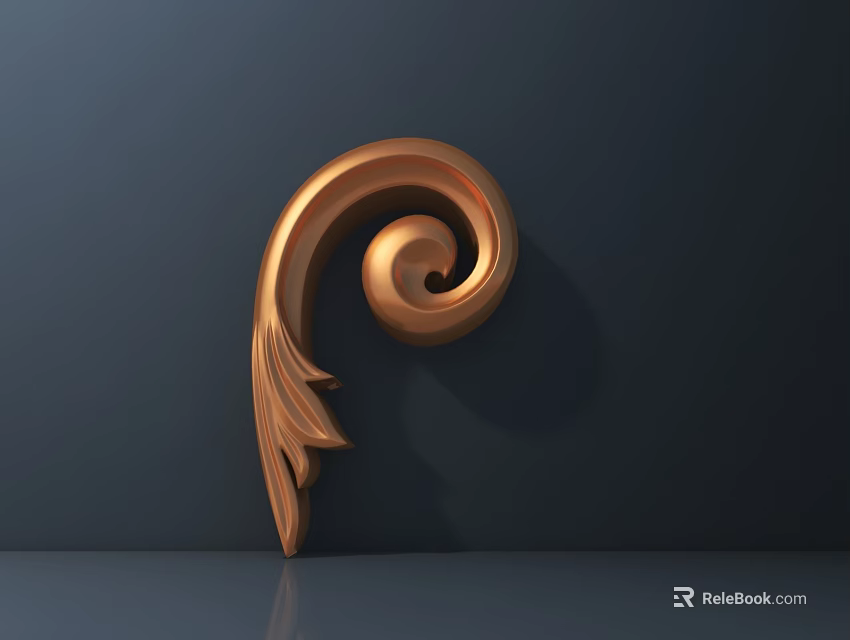 Golden Scroll Carved Ornament With Leaf Patterns On Dark Background 3d model 