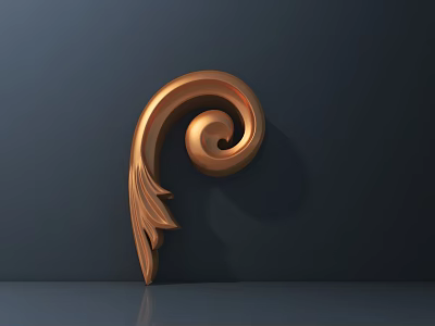 Golden Scroll Carved Ornament With Leaf Patterns On Dark Background 3d model