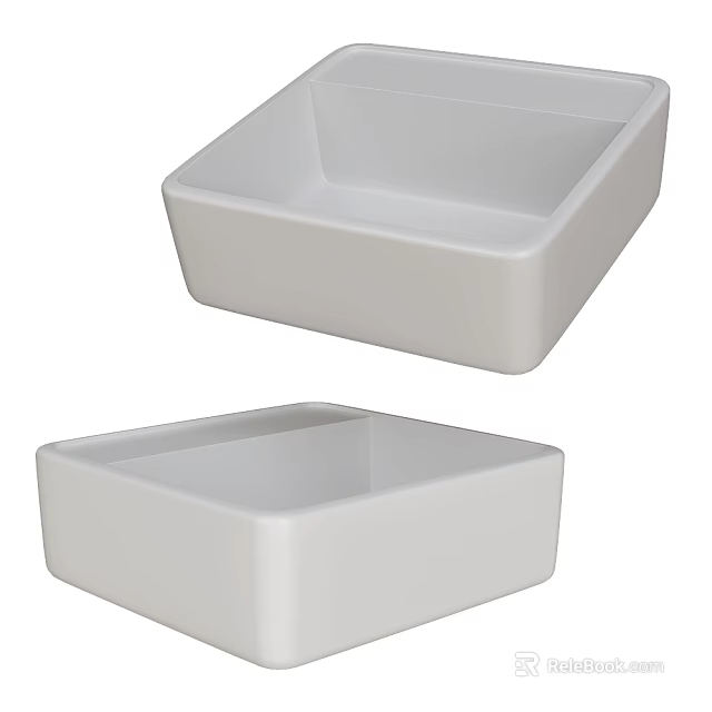 Two Modern White Square Ceramic Washbasins in Bathroom Interior Design 3d model 