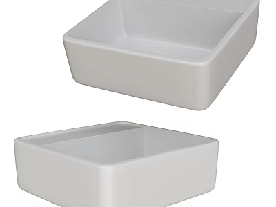 Two Modern White Square Ceramic Washbasins in Bathroom Interior Design 3d model