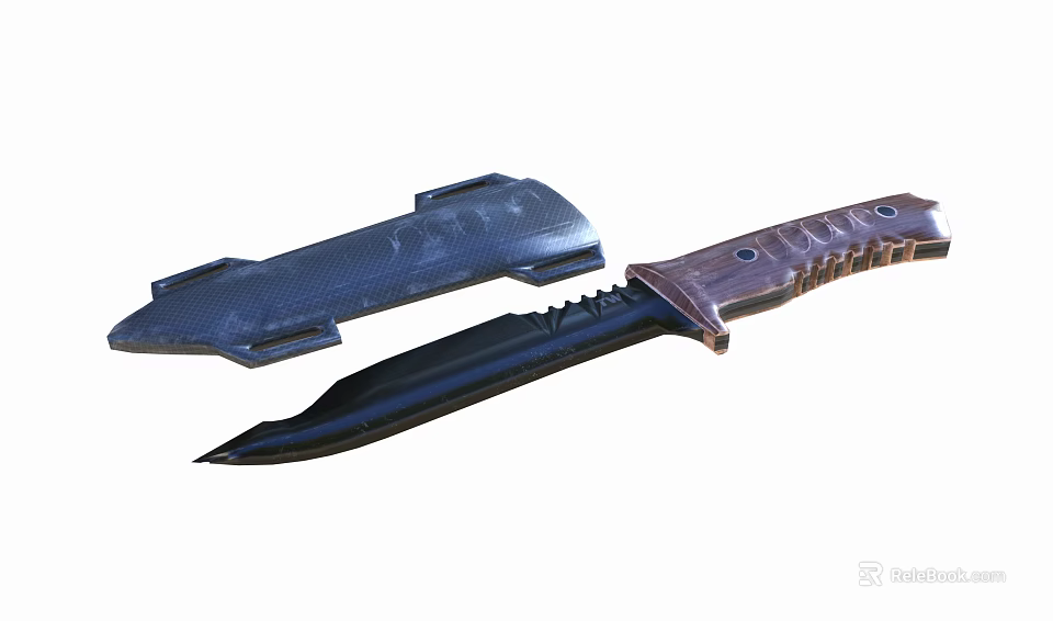 Tactical Weapon Knife With Black Blade Brown Handle And Carbon Fiber Sheath 3d model 