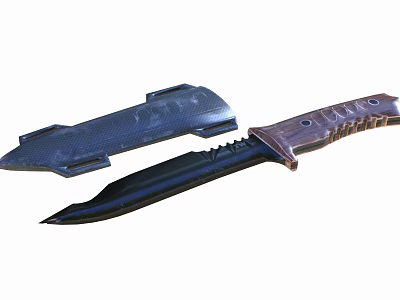 Tactical Weapon Knife With Black Blade Brown Handle And Carbon Fiber Sheath 3d model