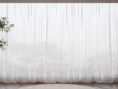 Lightweight Sheer White Curtains For Indoor Window Featuring Natural Trees View And Elegant Design 3d model