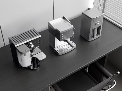 Modern Black Countertop With Stainless Steel Kitchen Appliances And Coffee Maker 3d model