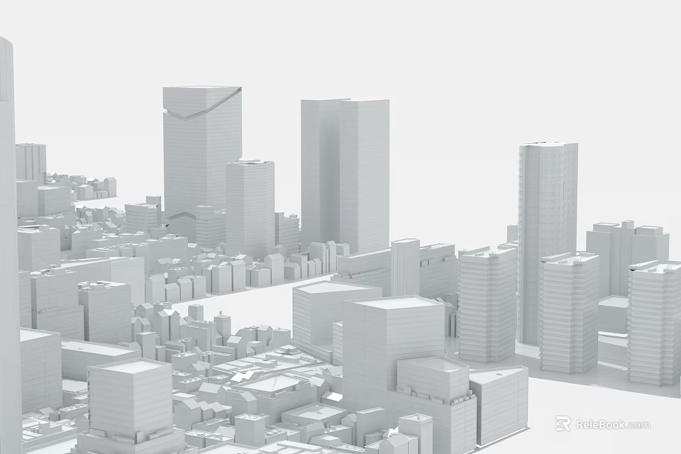 Modern Cityscape With 3D Architectural Model Featuring High Rise And Low Rise Buildings 3d model 
