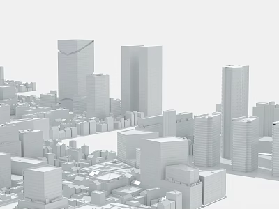 Modern Cityscape With 3D Architectural Model Featuring High Rise And Low Rise Buildings 3d model