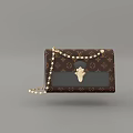 Luxury Brown Patterned Leather Handbag With Golden Clasp Chain Strap And Gray Panel