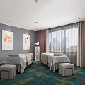 Modern SPA Sauna Interior With Massage Bed Bathtub Green Plant And Decorative Painting