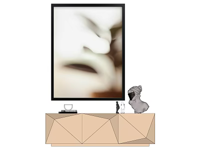 Modern TV Stand With TV Plant Leaf Pattern And Grey Dog Toy Decorative Item 3d model