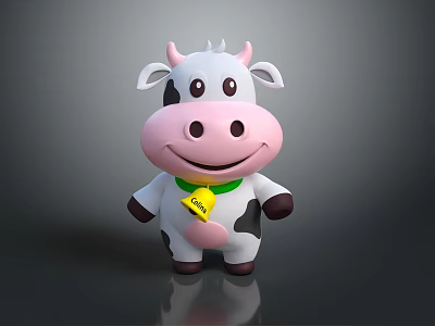 Cute Cow Doll With White Black Spots Pink Nose Green Bow Tie Yellow Milk Tag 3d model