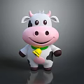 Cute Cow Doll With White Black Spots Pink Nose Green Bow Tie Yellow Milk Tag
