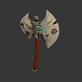 Wing Shaped Battle Axe With Decorative Patterns And Red Handle Design