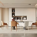 Modern Restaurant Interior With White Dining Table Wooden Chairs And Decorative Elements