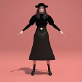 Artistic Detailed Female Sculpture with Gray Long Hair Black Clothing Hat Long Skirt and Boots