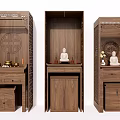Traditional Chinese Wooden Buddhist Shrine Cabinet With Intricate Carvings And Buddha Statue
