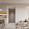 Modern Minimalist Dining Living Room Interior With Sofa Dining Table Pendant Lights And Rug