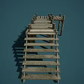 Rustic Wooden Pier Structure With Stairs Planks And Support Posts 3d model