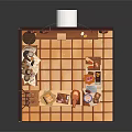 Traditional Rustic Indoor Scene With Brick Oven Hanging Meat Cooking Utensils and Food on Table