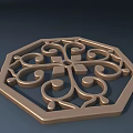 Intricate Octagonal Metal Carved Decorative Panel With Scroll And Geometric Patterns 3d model