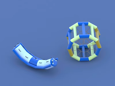 Colorful Playground Equipment With Curved Blue Slide And Spherical Yellow Blue Climbing Structure 3d model