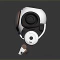 White And Black Mechanical Robot Character With Spherical Head Orange Visor And Legs
