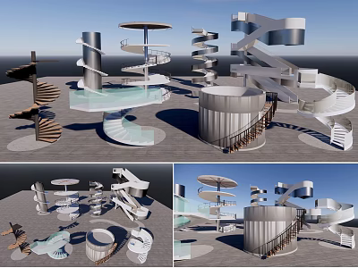 Modern Spiral Staircase Architectural Designs With Glass Metal And Circular Platforms 3d model