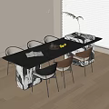 Modern Table And Chair Set With Open Book Fruit Tray And Bright Window View 3d model