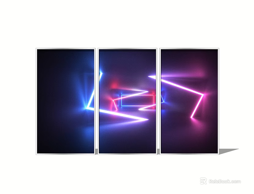 Photo Spot For Check-in With Triptych Black Background And Blue Pink Neon Geometric Patterns 3d model 