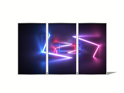 Photo Spot For Check-in With Triptych Black Background And Blue Pink Neon Geometric Patterns 3d model