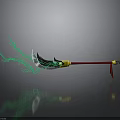 Polearm Weapon With Green Lightning Effects Red Pole Yellow Accent And Black Blade