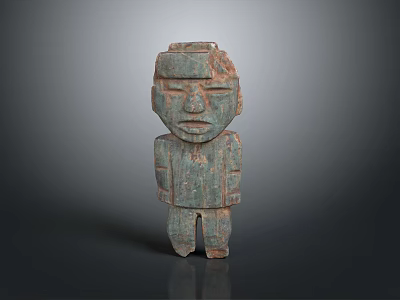 Ancient Greenish Stone Human Figure Sculpture With Distinct Facial Features And Simple Body Structure 3d model