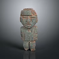 Ancient Greenish Stone Human Figure Sculpture With Distinct Facial Features And Simple Body Structure