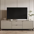 Light Wood TV Stand With Drawers Large Screen TV Top Decorative Items Vertical Striped Wall