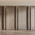 Hinged Doors With Various Designs And Colors In Interior Featuring Wooden Floor And Light-Colored Walls
