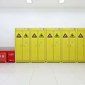 Chemical Laboratory With Yellow Lockers Safety Signs Green Bulletin Board And White Workbench