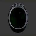 Elegant Silver Ring With Green Oval Gemstone And Intricate Decorative Edge Patterns 3d model