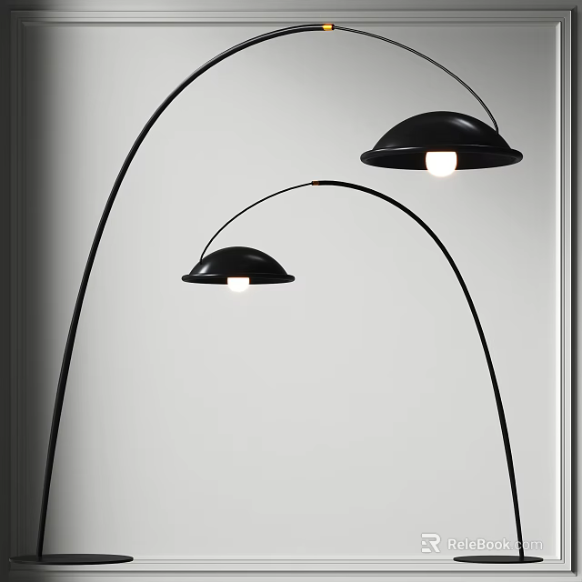 Stylish Modern Black Floor Lamps with Arched Arms and Dome Shades 3d model 