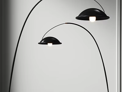 Stylish Modern Black Floor Lamps with Arched Arms and Dome Shades 3d model