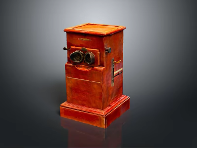 Vintage Red Phonograph Like Device With Two Circular Components And Shiny Surface 3d model
