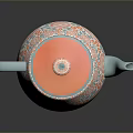 Colorful Ceramic Teapot with Blue Body Orange Lid and Floral Patterns Green Leaves Red Berries