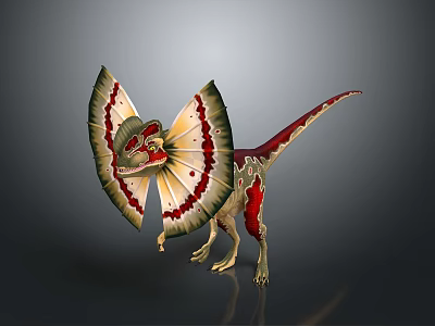 Winged Dinosaur With Large Colorful Patterned Wings And Red Spotted Body In Standing Pose 3d model