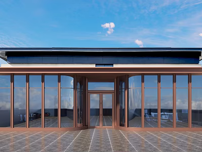 Modern Villa Balcony Design With Large Glass Windows And Open Sky View 3d model